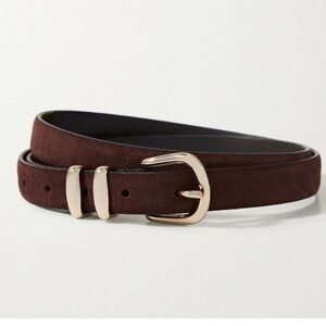 Elegant Brown Suede Belt with Gold Buckle